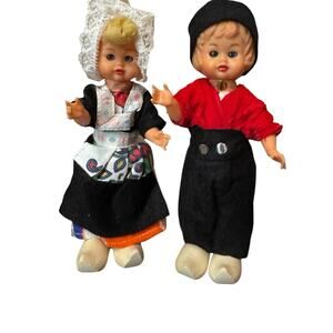 Vintage Holland "VOLENDAM" Dolls w/ Wooden Shoes & Felt Folk Costumes Danish